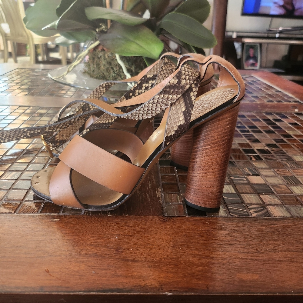 Gucci Brown Python and Leather Crisscross Ankle Strap Sandals Size 38.5 - Picture 10 of 13